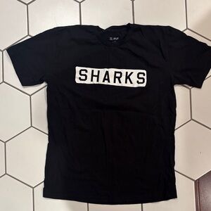 DC Black Tee with White 'Sharks' Graphic